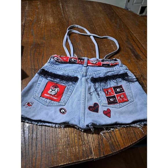 Vintage Handmade Denim Blue Jean UGA Georgia Bulldog Booty Bag Upcycle Purse - Picture 6 of 10